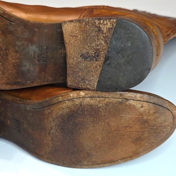 Frye Melissa Double Sole Button Lug Tall Brown Leather Women's Boots - Picture 9 of 16